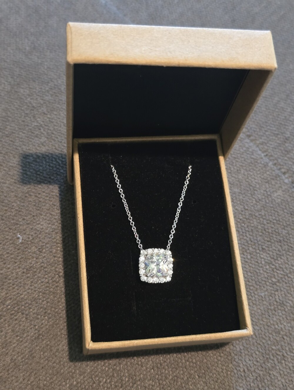Sterling Silver Cushion Halo Pendant Necklace